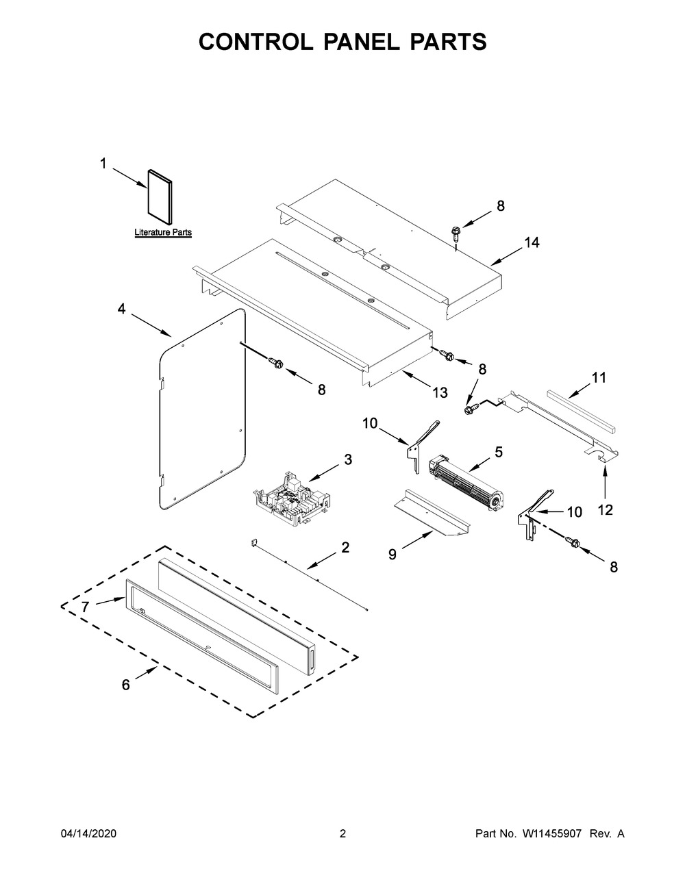 Control Panel Parts Diagram and Parts List for WOC75EC0HS04  Whirlpool Microwave Oven Combo