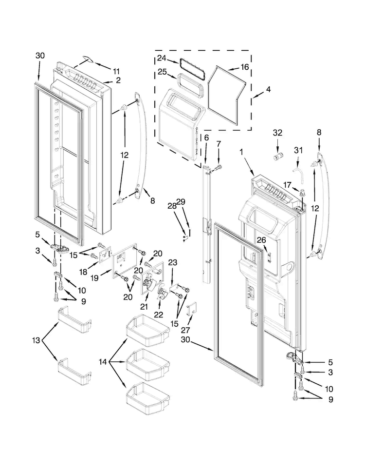 Refrigerator Door Parts Diagram and Parts List for WRF991BOOM01  Whirlpool Refrigerator
