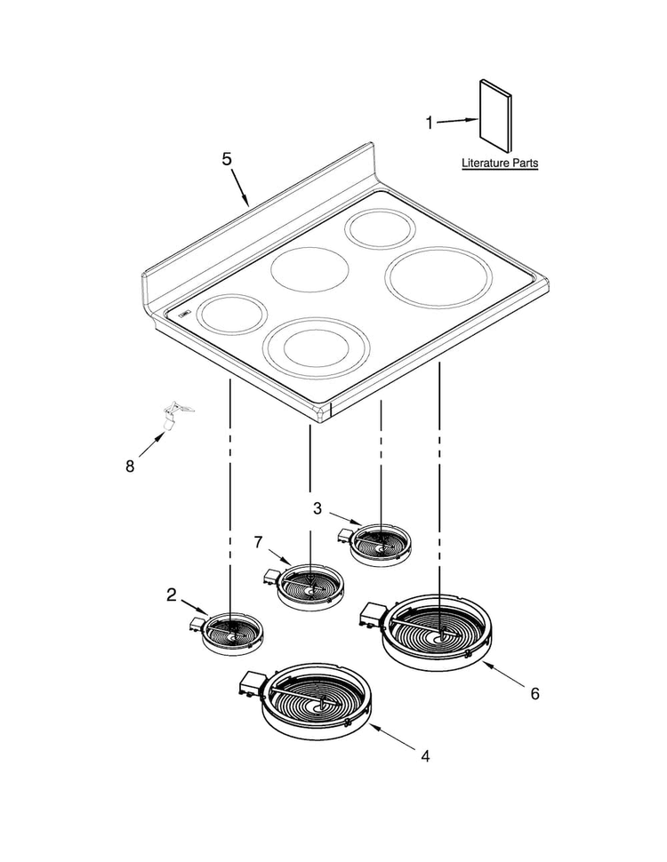 Cooktop Parts Diagram and Parts List for WGE555S0BB00  Whirlpool Range
