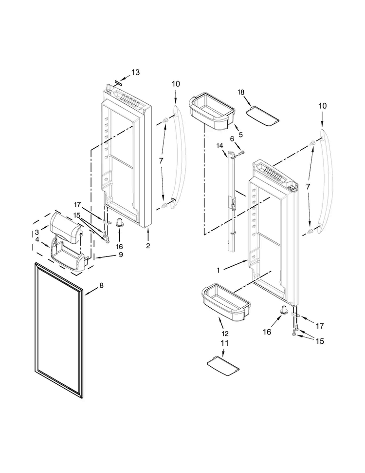 Refrigerator Door Parts Diagram and Parts List for KBFS22ECBL00  KitchenAid Refrigerator
