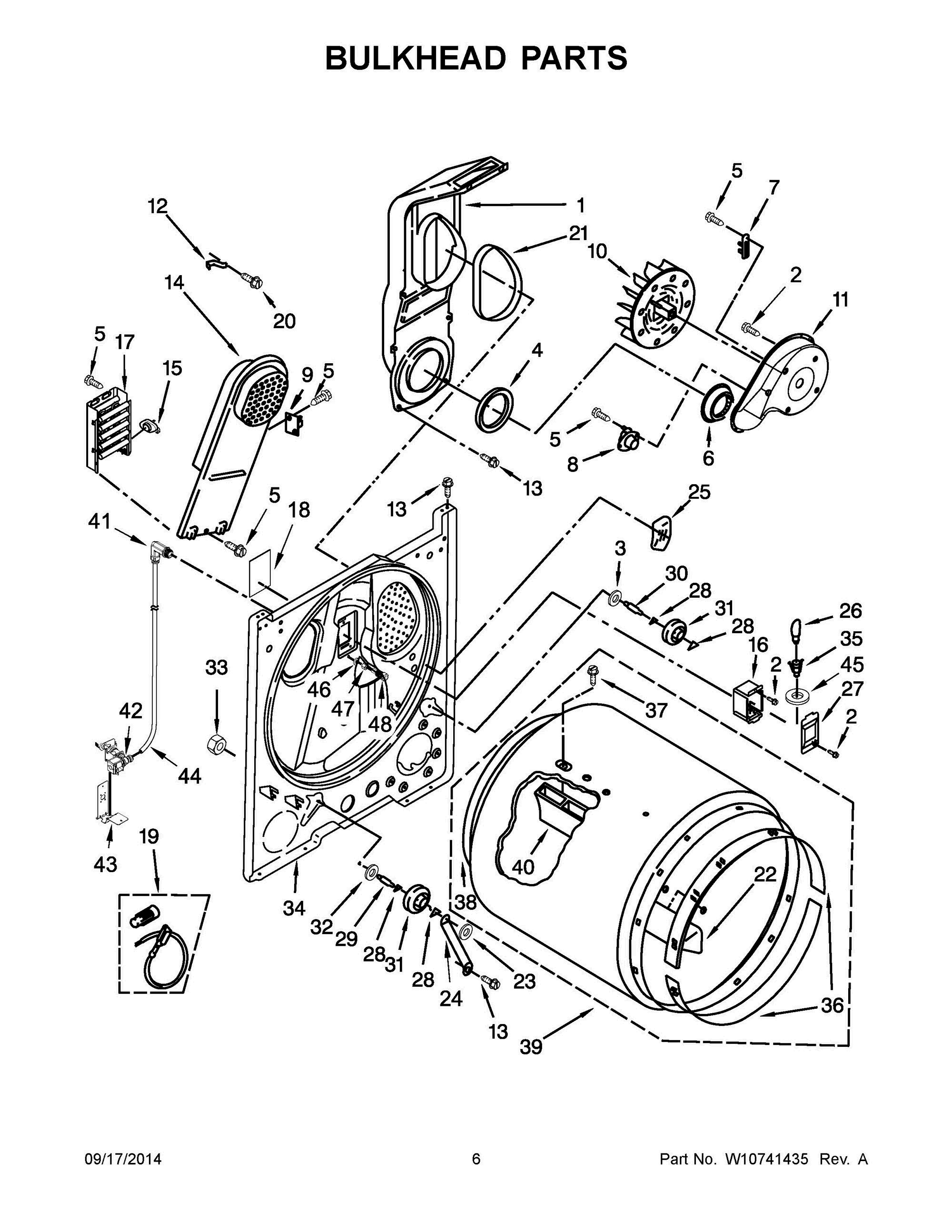 04 - BULKHEAD PARTS Diagram and Parts List for YWED49STBW0  Whirlpool Dryer