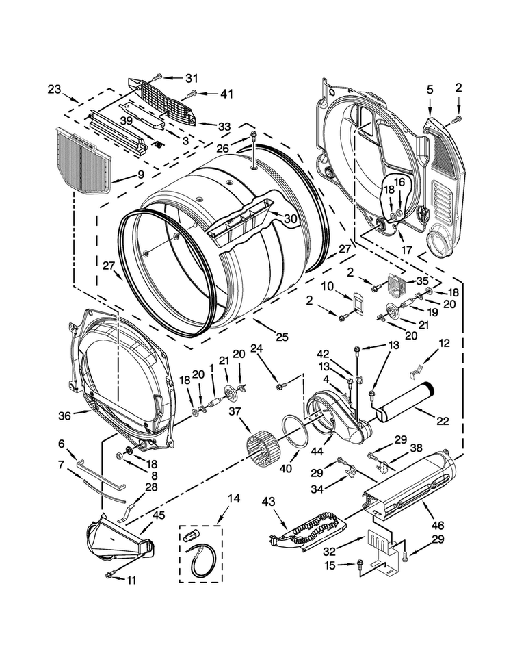 Bulkhead Parts Diagram and Parts List for CED9060AW0  Whirlpool Dryer