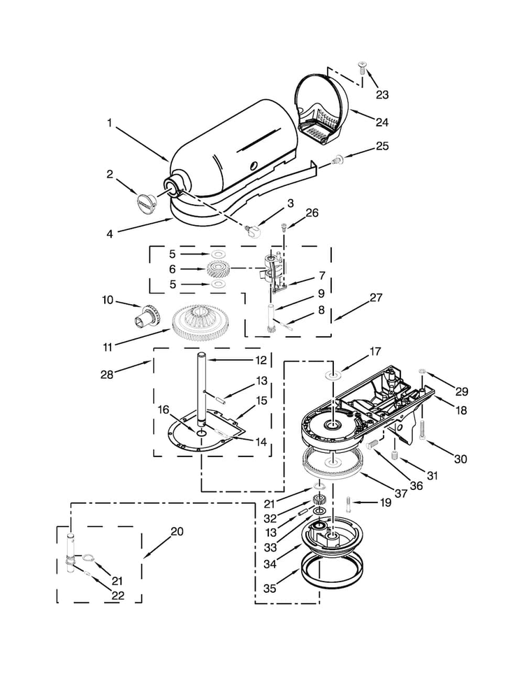 Case, Gearing And Planetary Unit Parts Diagram and Parts List for 4KSM105GBCBU0  KitchenAid Mixer