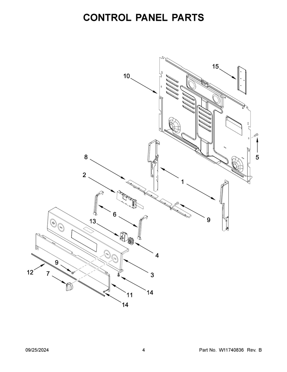 03 - Control Panel Parts Diagram and Parts List for YWFES5030RW0  Whirlpool Range