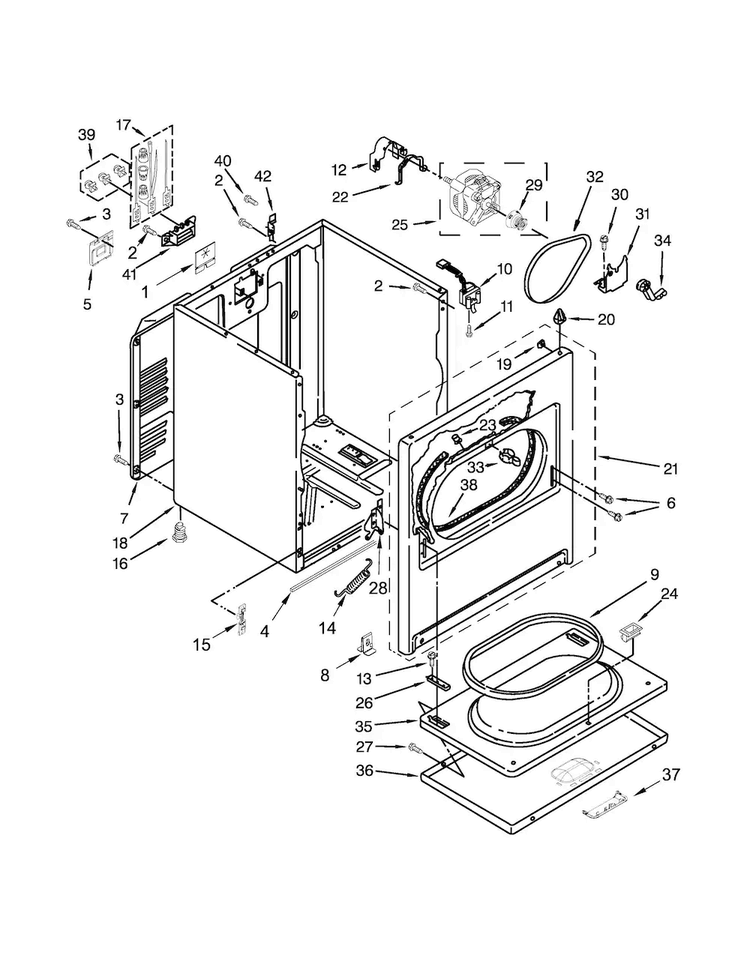 Cabinet Parts Diagram and Parts List for 11065132411  Kenmore Dryer
