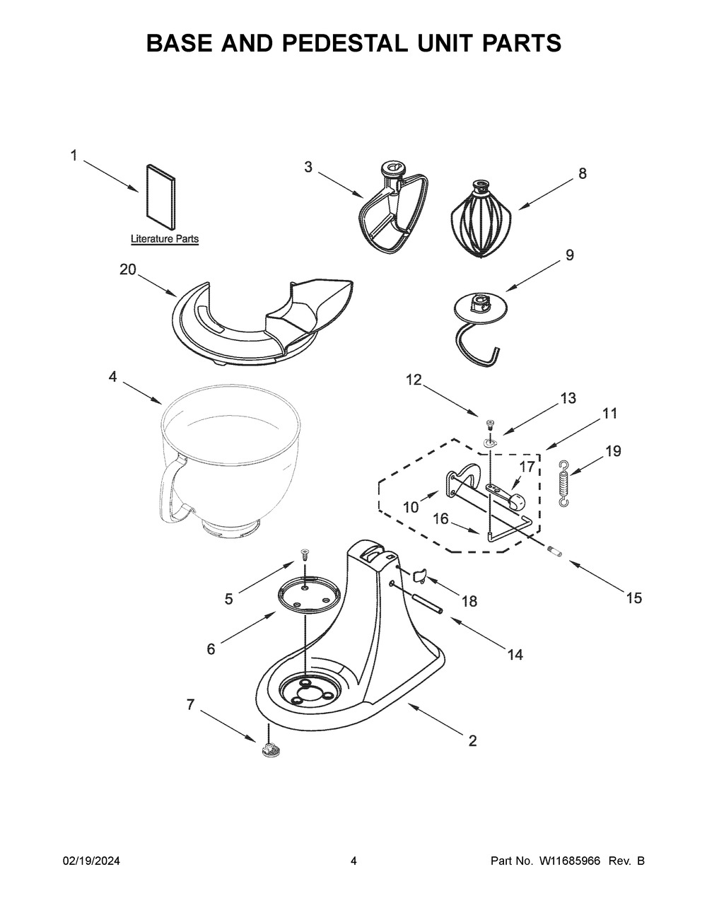 Base And Pedestal Unit Parts Diagram and Parts List for 5KSM95PSEBS5  KitchenAid Mixer