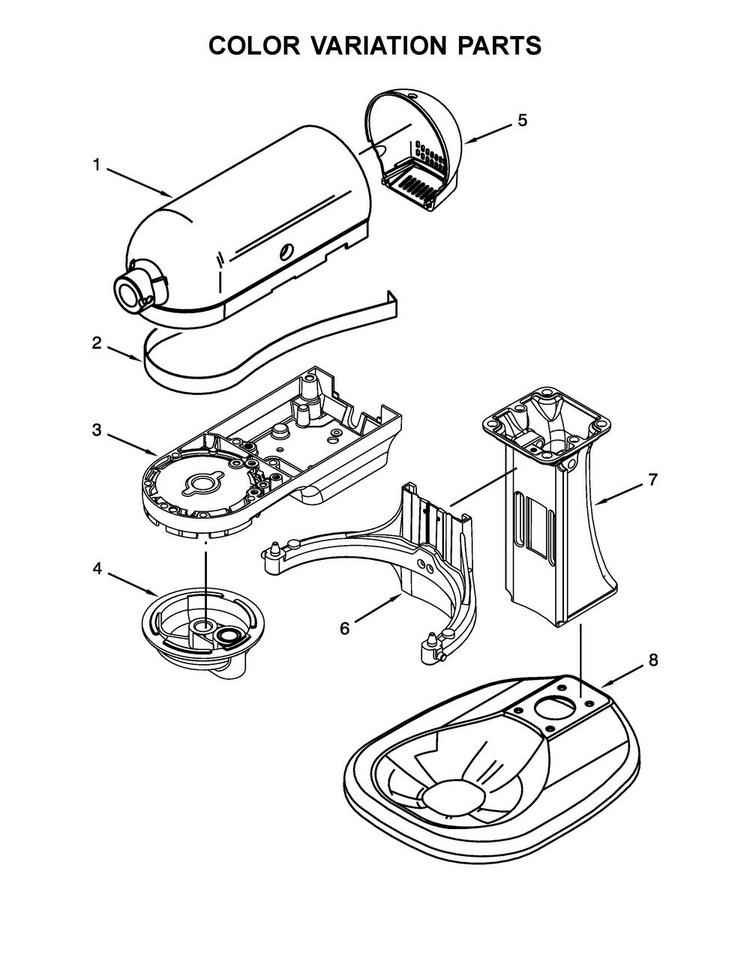 Color Variation Parts Diagram and Parts List for 3KSM5CBTWH0  KitchenAid Mixer