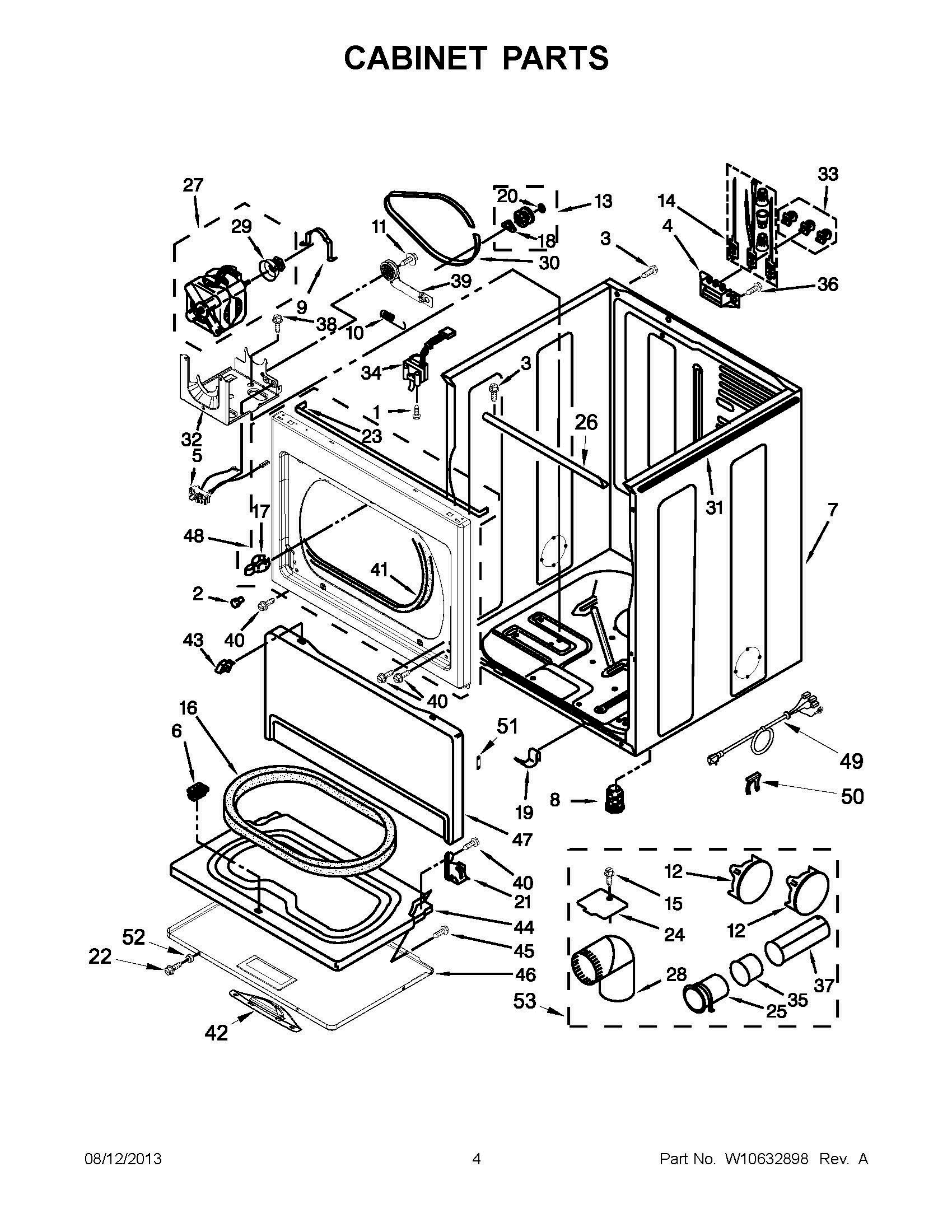 02 - CABINET PARTS Diagram and Parts List for YWED5500BW0  Whirlpool Dryer
