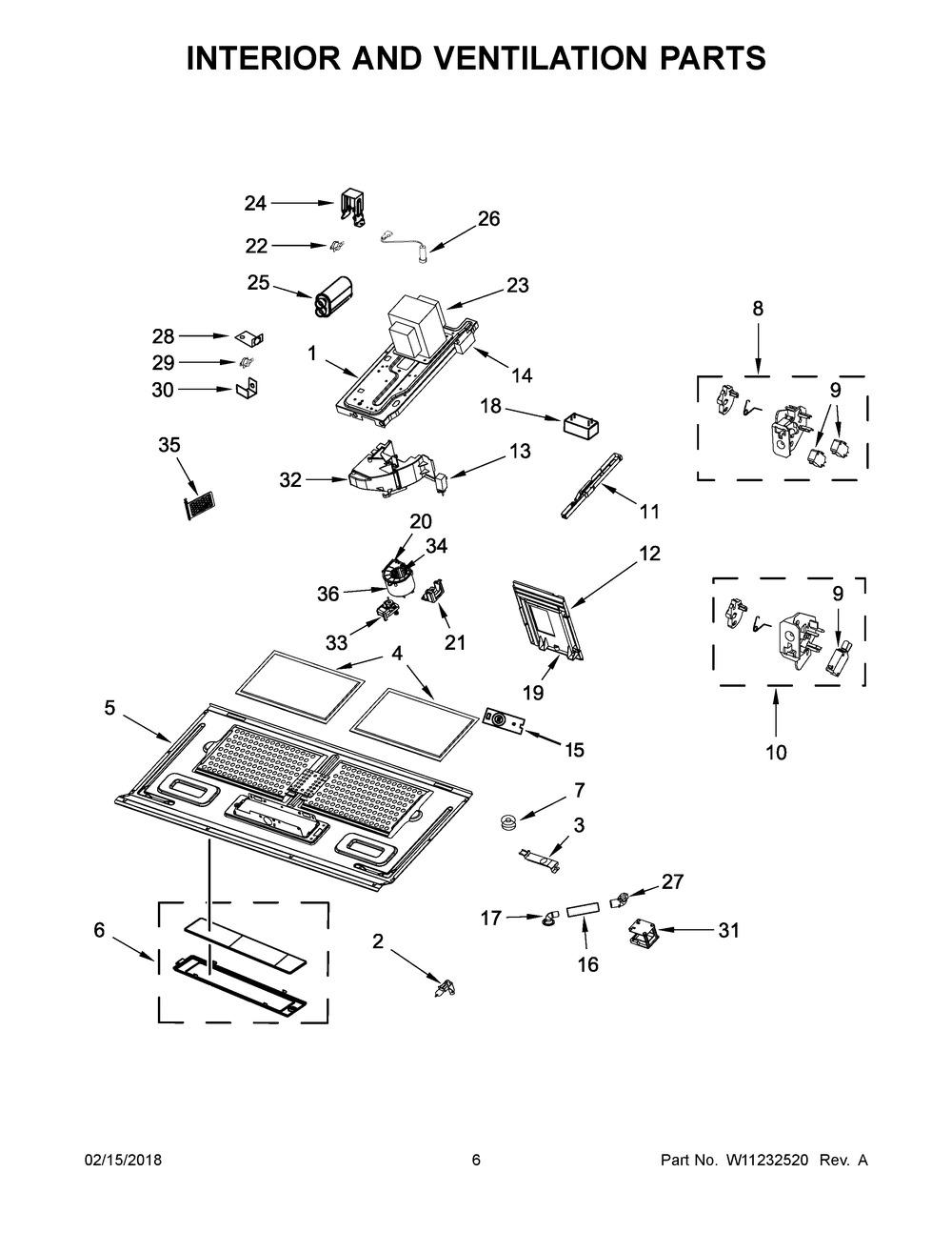 Interior And Ventilation Parts Diagram and Parts List for YKMHC319ES3  Whirlpool Microwave
