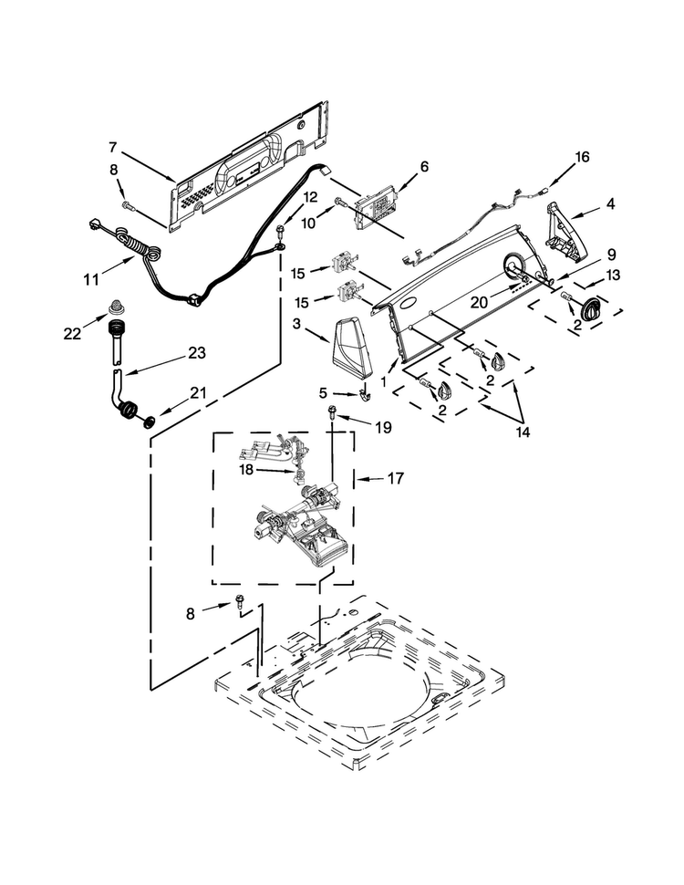 Controls And Water Inlet Parts Diagram and Parts List for 7MWTW1502BM1  Whirlpool Washer