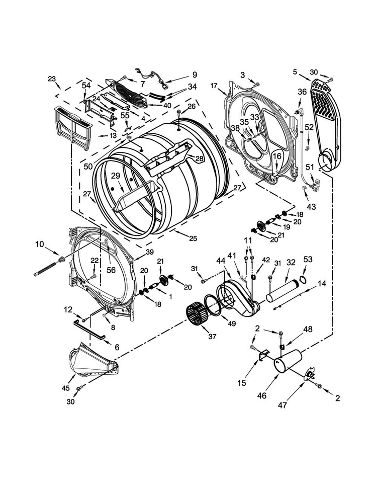 Bulkhead Parts Diagram and Parts List for WGD8700EC2  Whirlpool Dryer