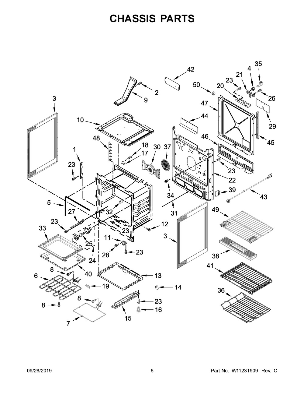Chassis Parts Diagram and Parts List for KSIB900ESS2  Whirlpool Range