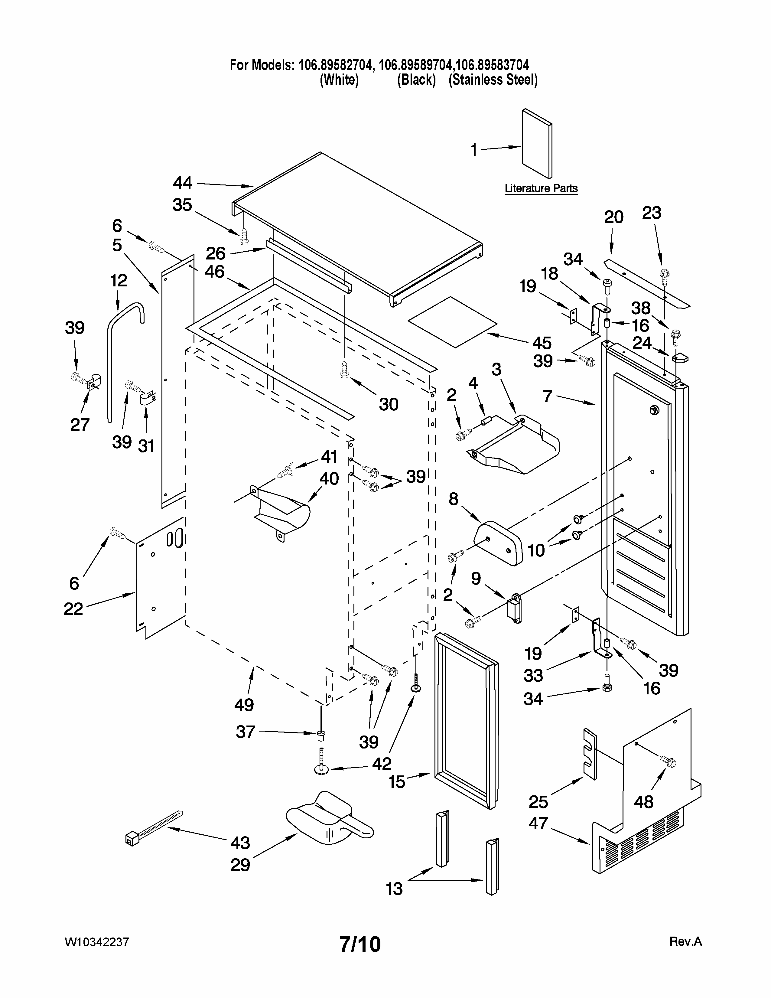 Cabinet Liner And Door Parts Diagram and Parts List for 10689589704  Kenmore Ice Maker