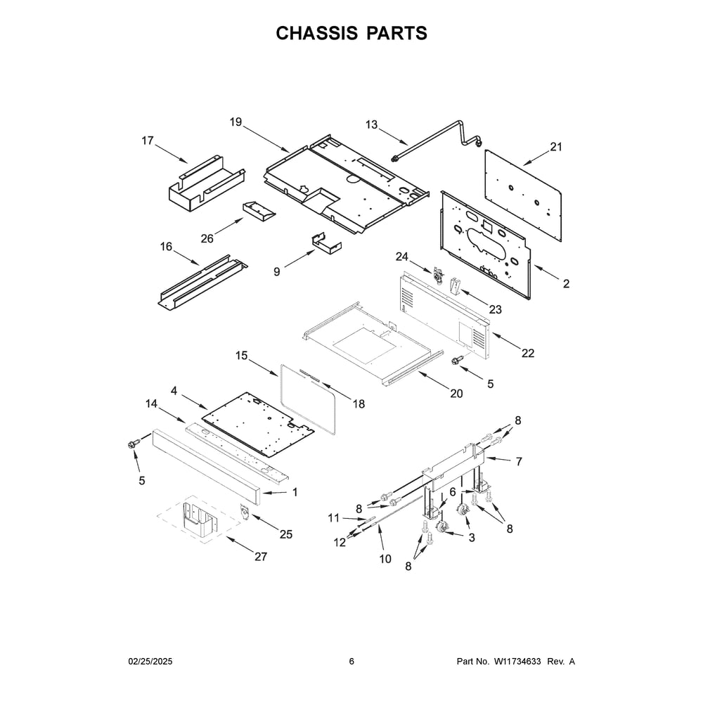 Chassis Parts Diagram and Parts List for KFDC500JMH03  KitchenAid Range