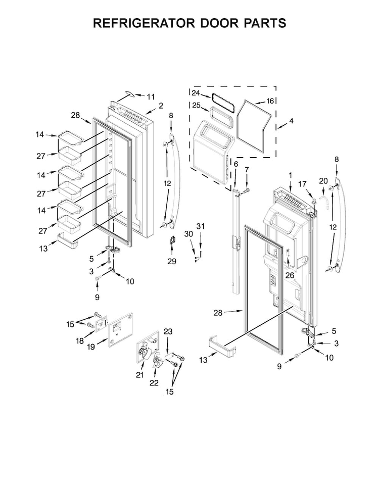 Refrigerator Door Parts Diagram and Parts List for KFIV29PCMS03  KitchenAid Refrigerator