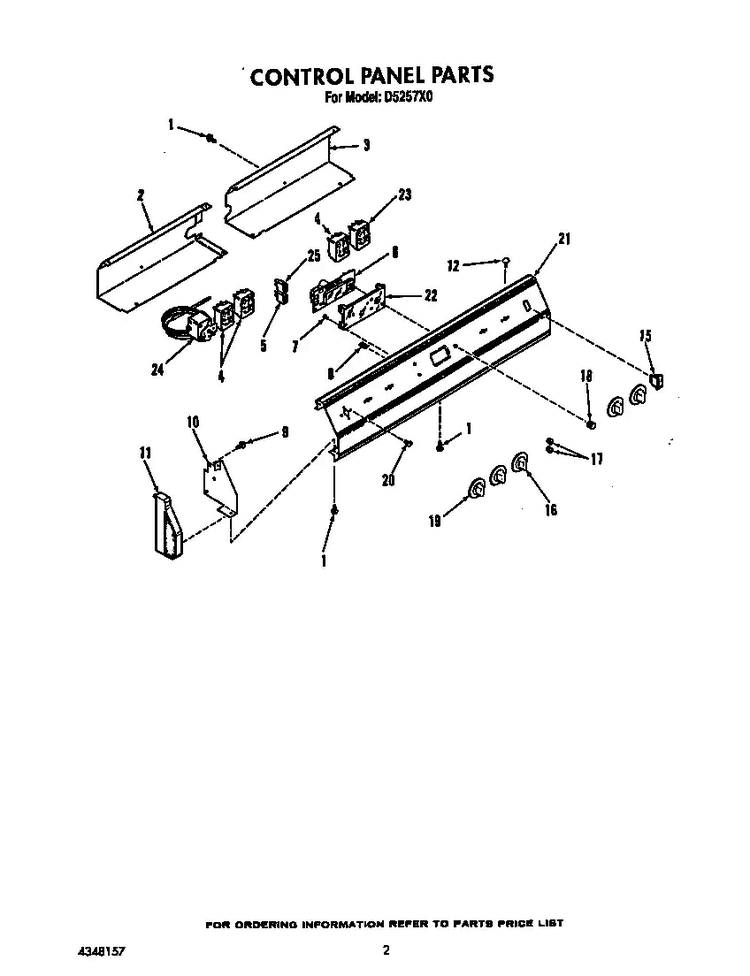Control Panel Diagram and Parts List for D5257X0  Roper Range