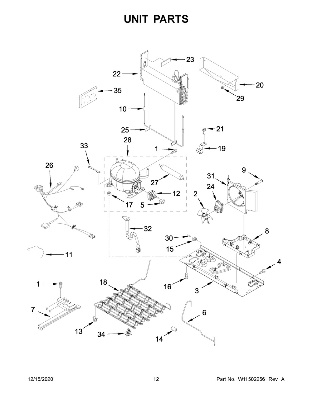 Unit Parts Diagram and Parts List for KRFF305EWH04  Whirlpool Refrigerator