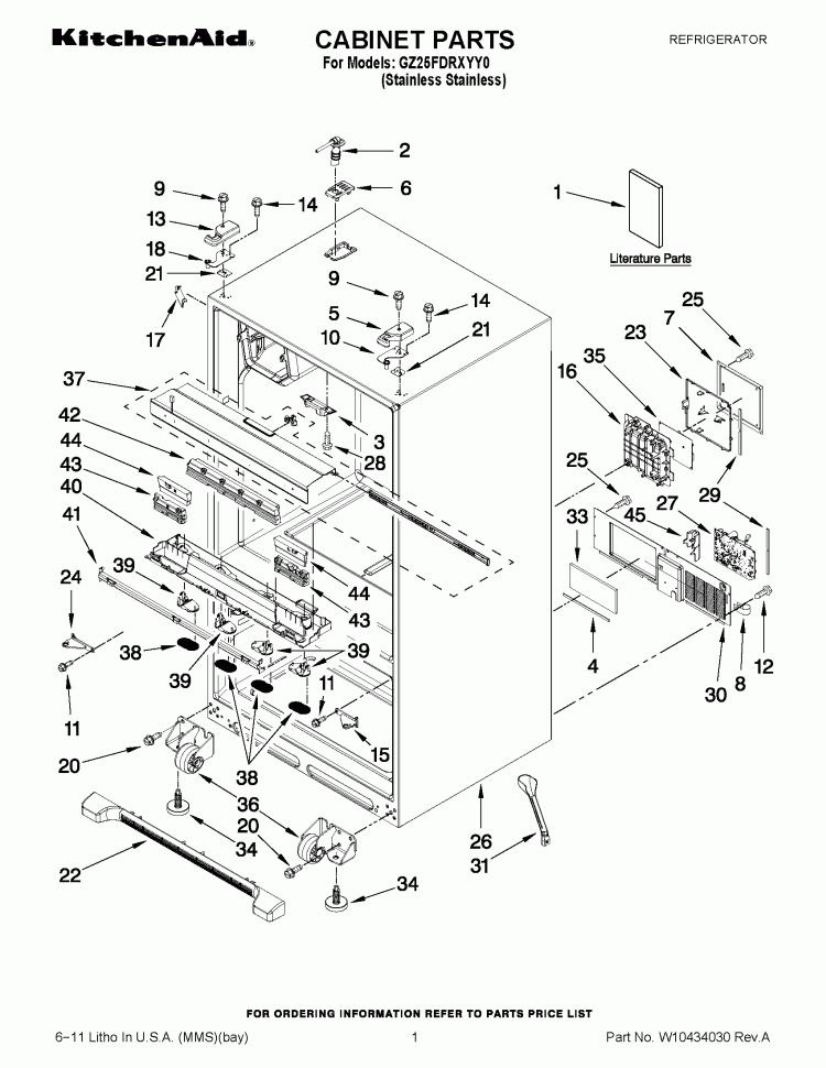 CABINET PARTS Diagram and Parts List for GZ25FDRXYY0  Whirlpool Refrigerator