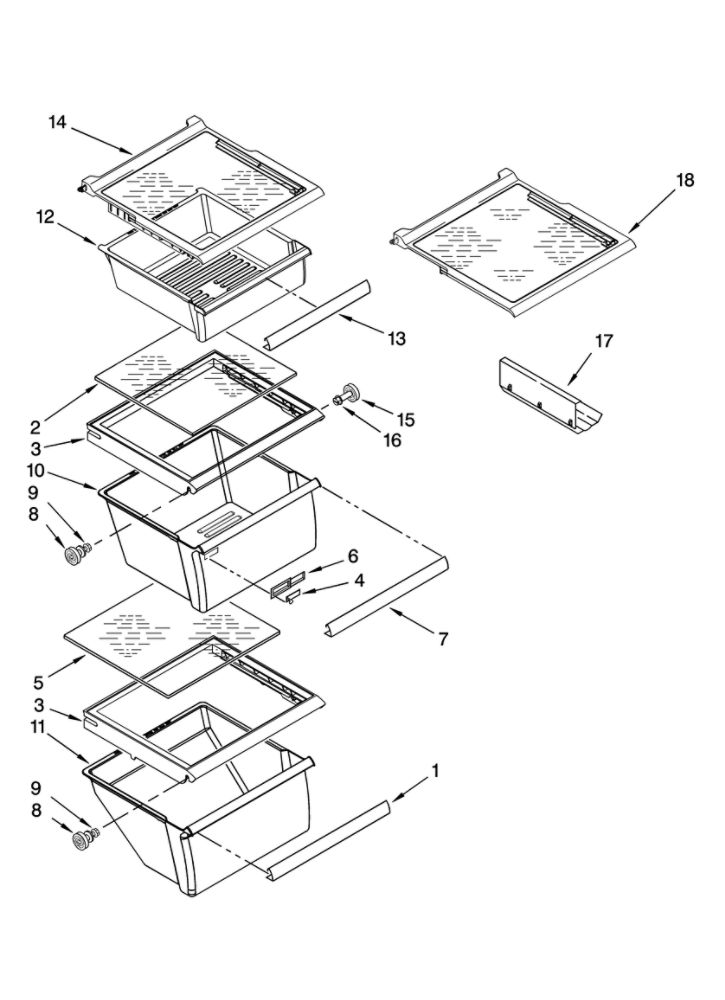 Refrigerator Shelf Parts Diagram and Parts List for 10659432801  Kenmore Refrigerator