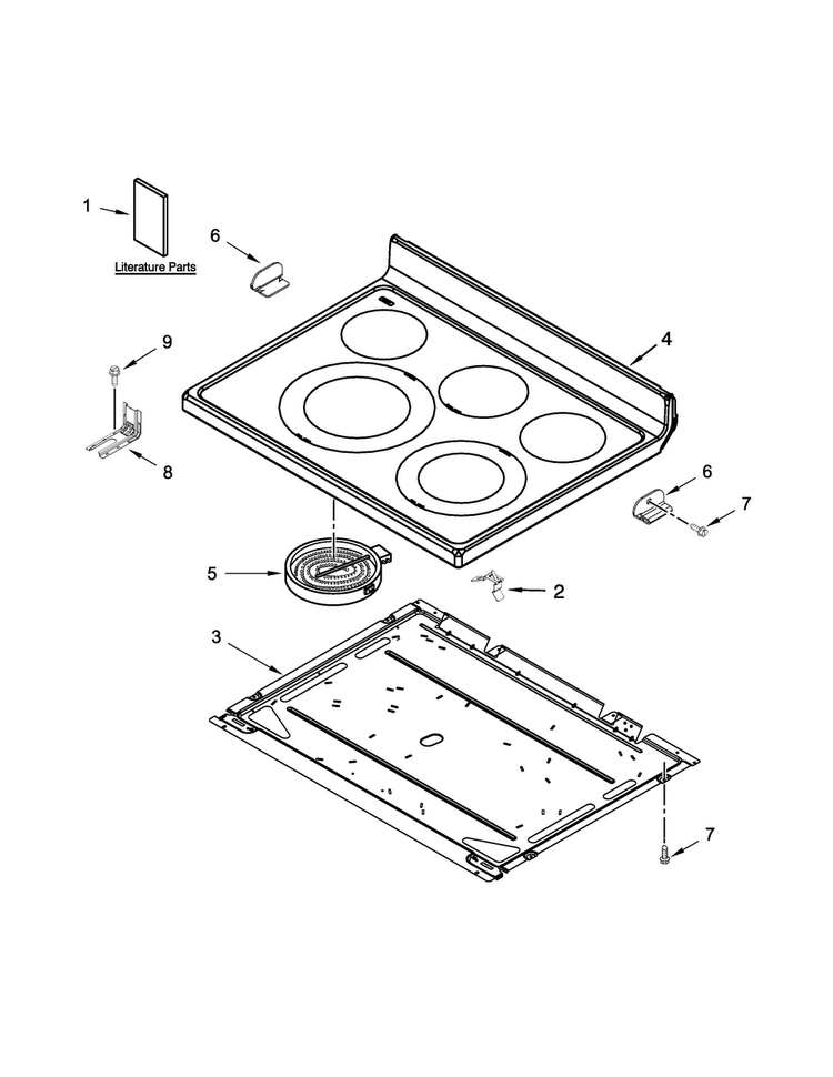 Cooktop Parts Diagram and Parts List for WFE905C0ES0  Whirlpool Range