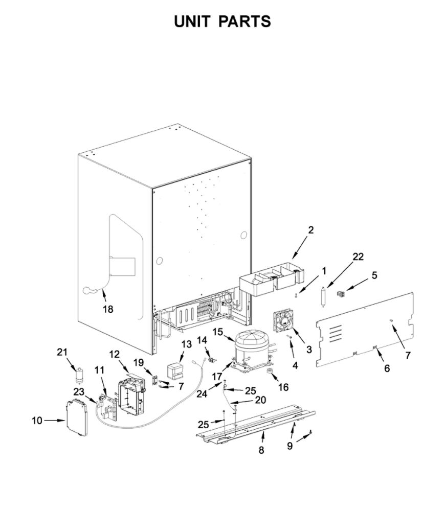 Unit Parts Diagram and Parts List for WUB50X24HV01  Whirlpool Wine and Beverage Cooler