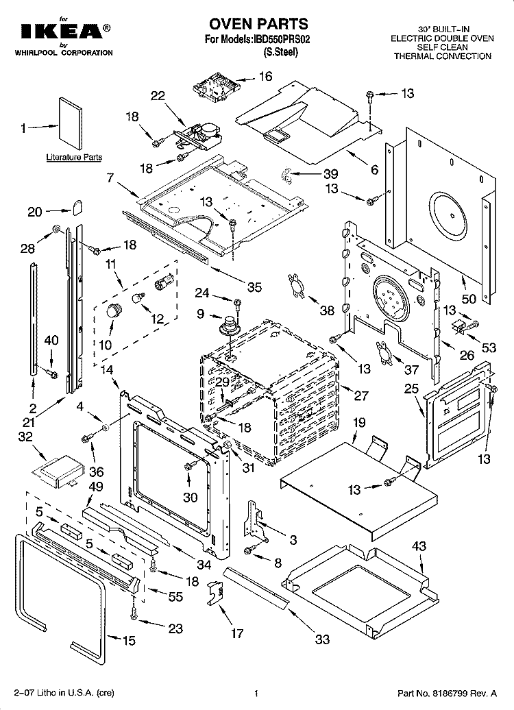 OVEN PARTS Diagram and Parts List for IBD550PRS02  Whirlpool Wall Oven