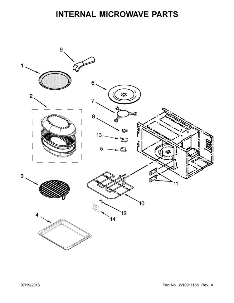 Internal Microwave Parts Diagram and Parts List for KOCE507EBS02  KitchenAid Microwave