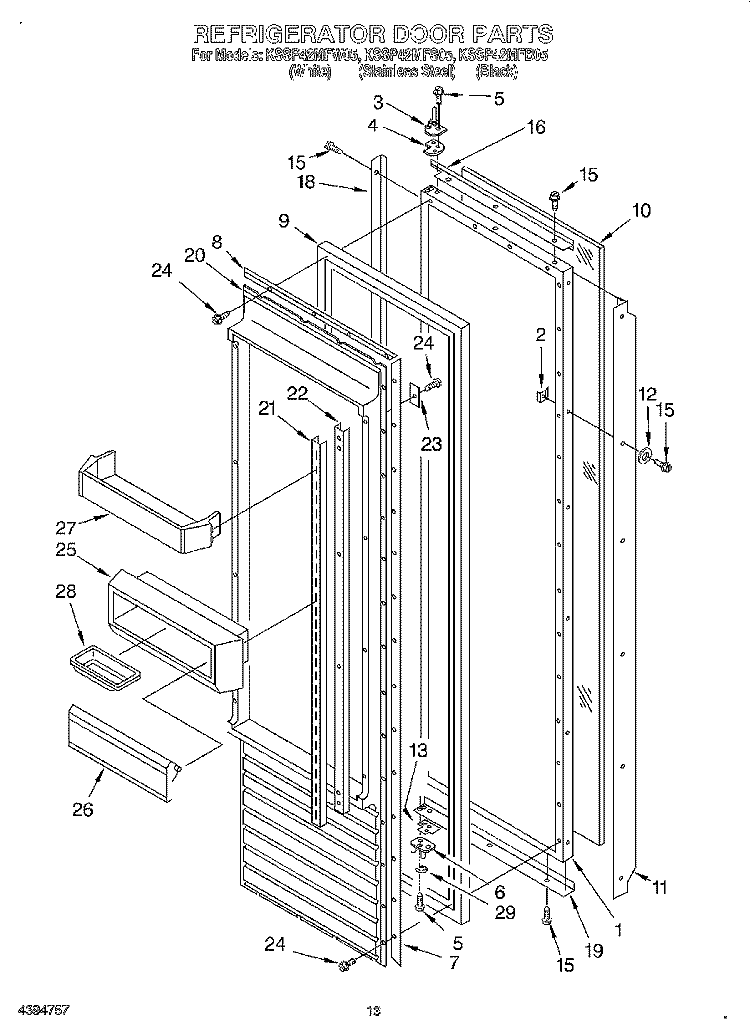 REFRIGERATOR DOOR Diagram and Parts List for KSSP42MFB05  KitchenAid Refrigerator