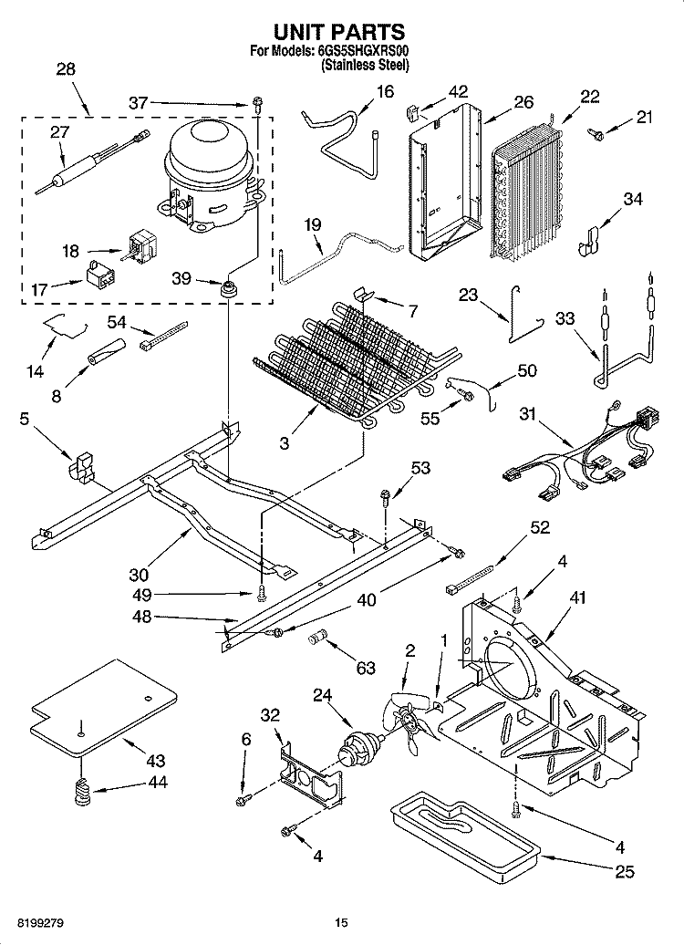 UNIT PARTS Diagram and Parts List for 6GS5SHGXRS00  Whirlpool Refrigerator