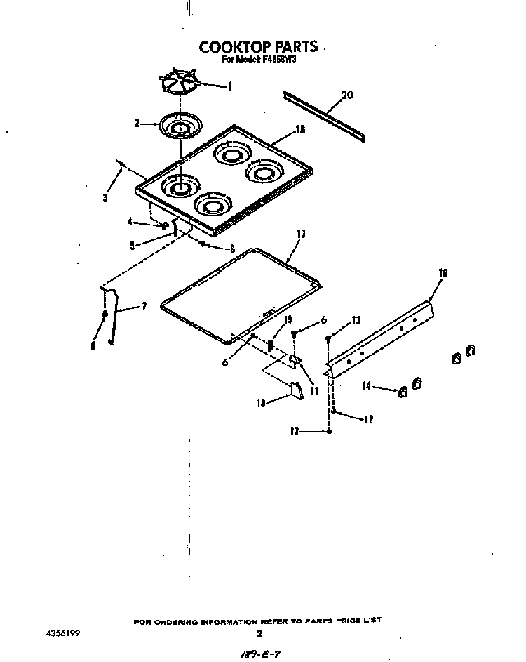 Cook Top Diagram and Parts List for F4858*3  Roper Range