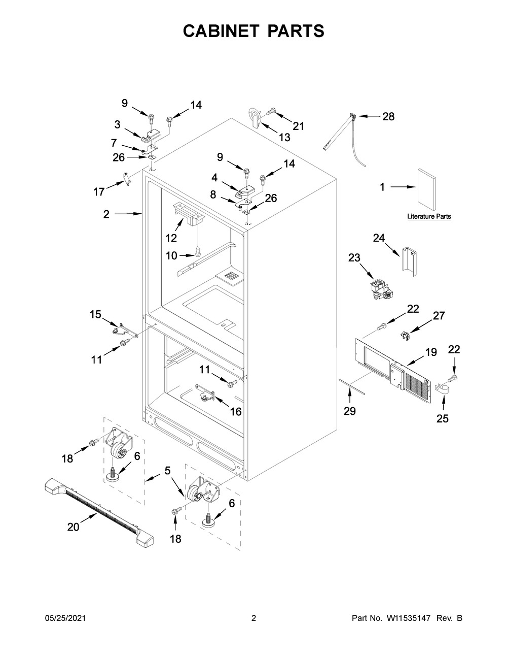 Cabinet Parts Diagram and Parts List for WRFA32SMHZ05  Whirlpool Refrigerator