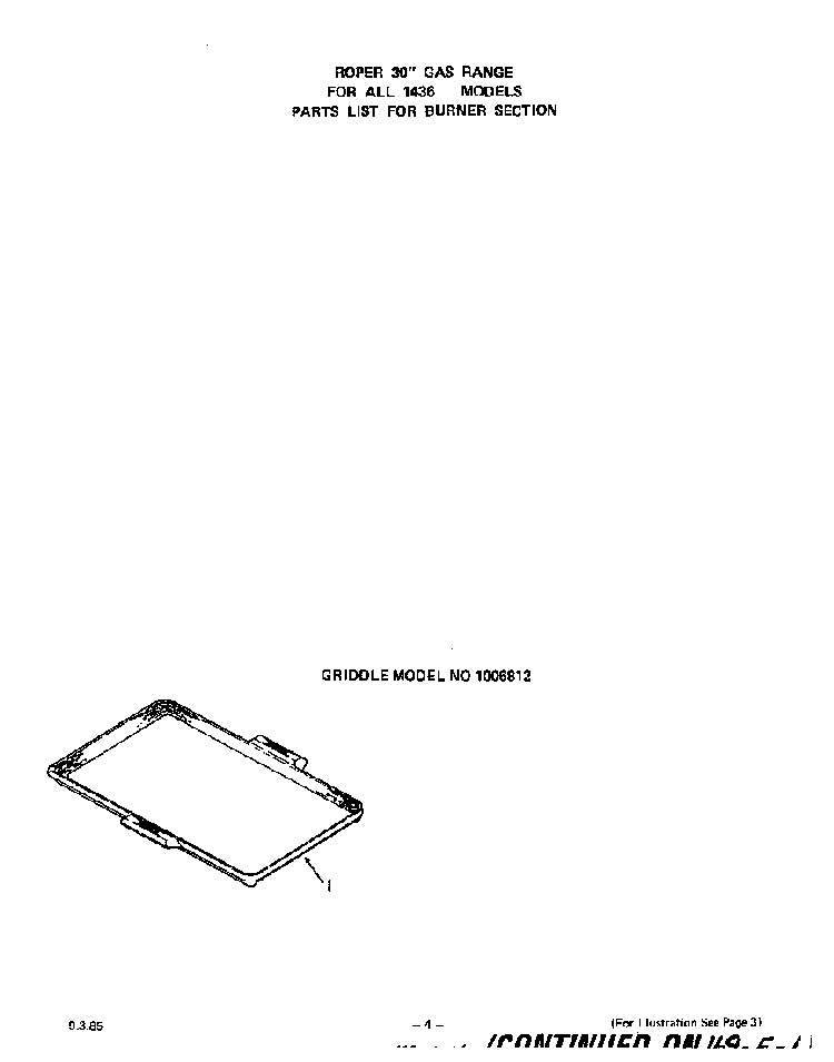 Griddle Diagram and Parts List for 1436*1A  Roper Range