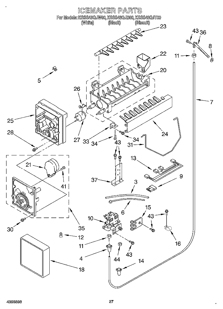 ICE MAKER Diagram and Parts List for KSSS48QJB00  KitchenAid Refrigerator
