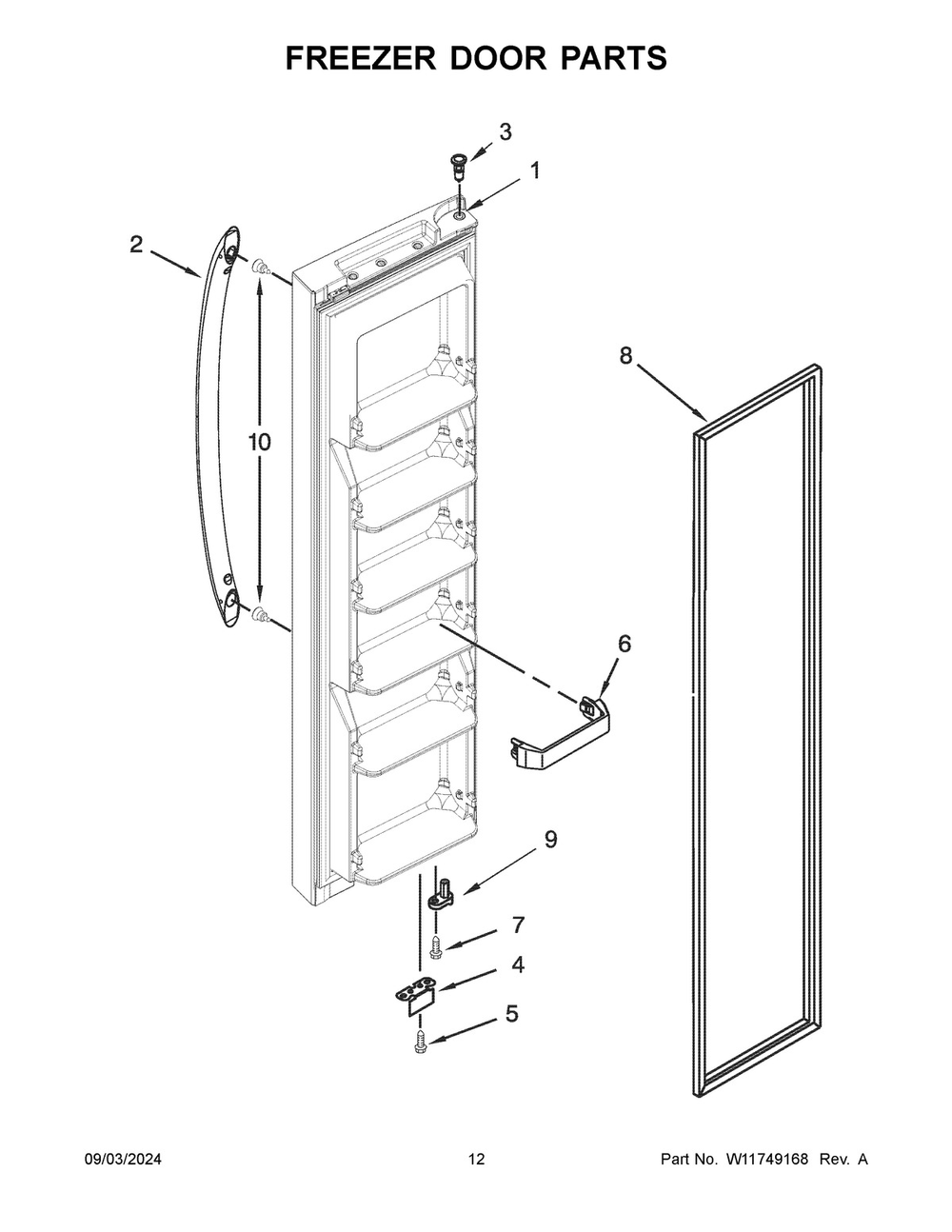 07 - Freezer Door Parts Diagram and Parts List for WRS312SNHW07  Whirlpool Refrigerator