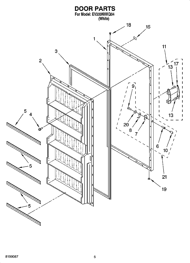 DOOR PARTS Diagram and Parts List for EV200NXKQ04  Whirlpool Freezer