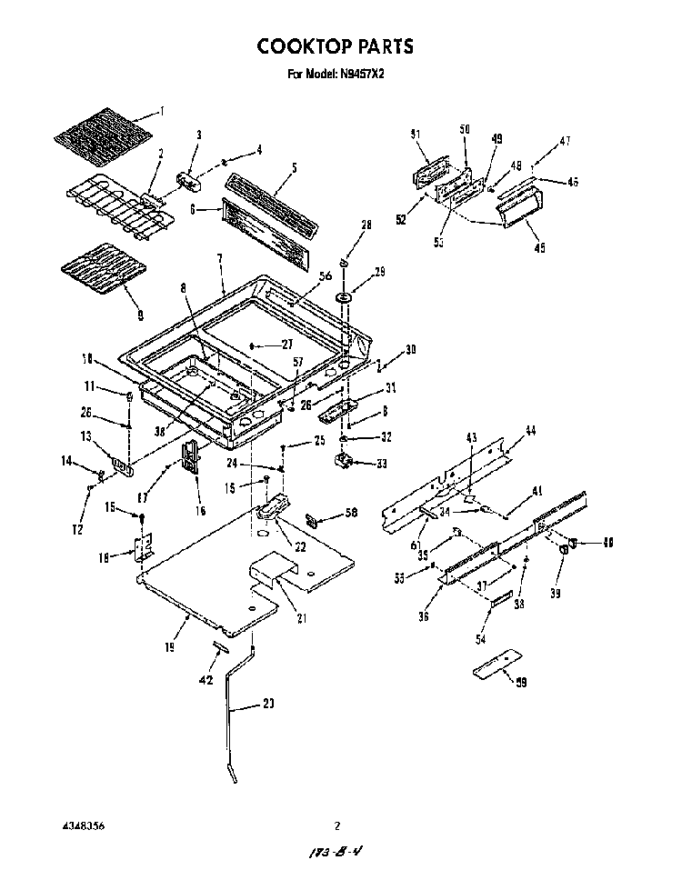 Cook Top Diagram and Parts List for N9457*2  Roper Range
