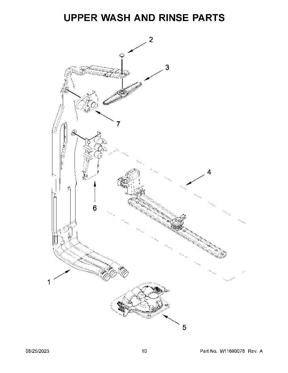 Upper Wash And Rinse Parts Diagram and Parts List for KDTM405PPS0  KitchenAid Dishwasher
