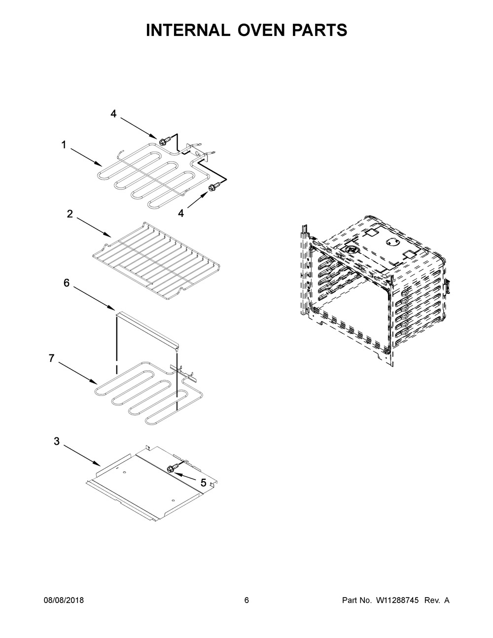 Internal Oven Parts Diagram and Parts List for IBS300DS03  Whirlpool Wall Oven