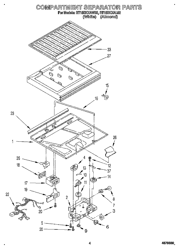 COMPARTMENT SEPARATOR Diagram and Parts List for RT18DKXAL02  Roper Refrigerator