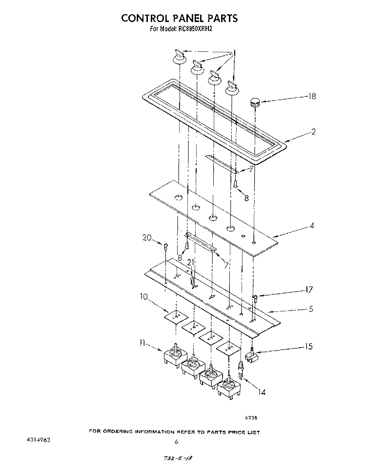 CONTROL PANEL Diagram and Parts List for RC8950XRH2  Whirlpool Cooktop