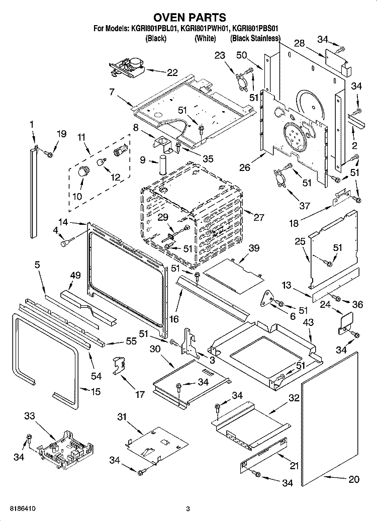 OVEN PARTS Diagram and Parts List for KGRI801PBL01  KitchenAid Range