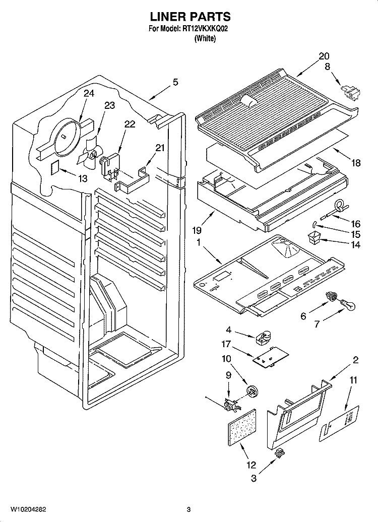 LINER PARTS Diagram and Parts List for RT12VKXKQ02  Roper Refrigerator