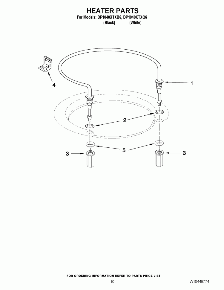 HEATER PARTS Diagram and Parts List for DP1040XTXQ6  Whirlpool Dishwasher