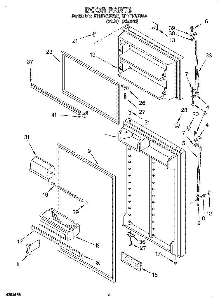 DOOR Diagram and Parts List for ET18PKXFN00  Whirlpool Refrigerator