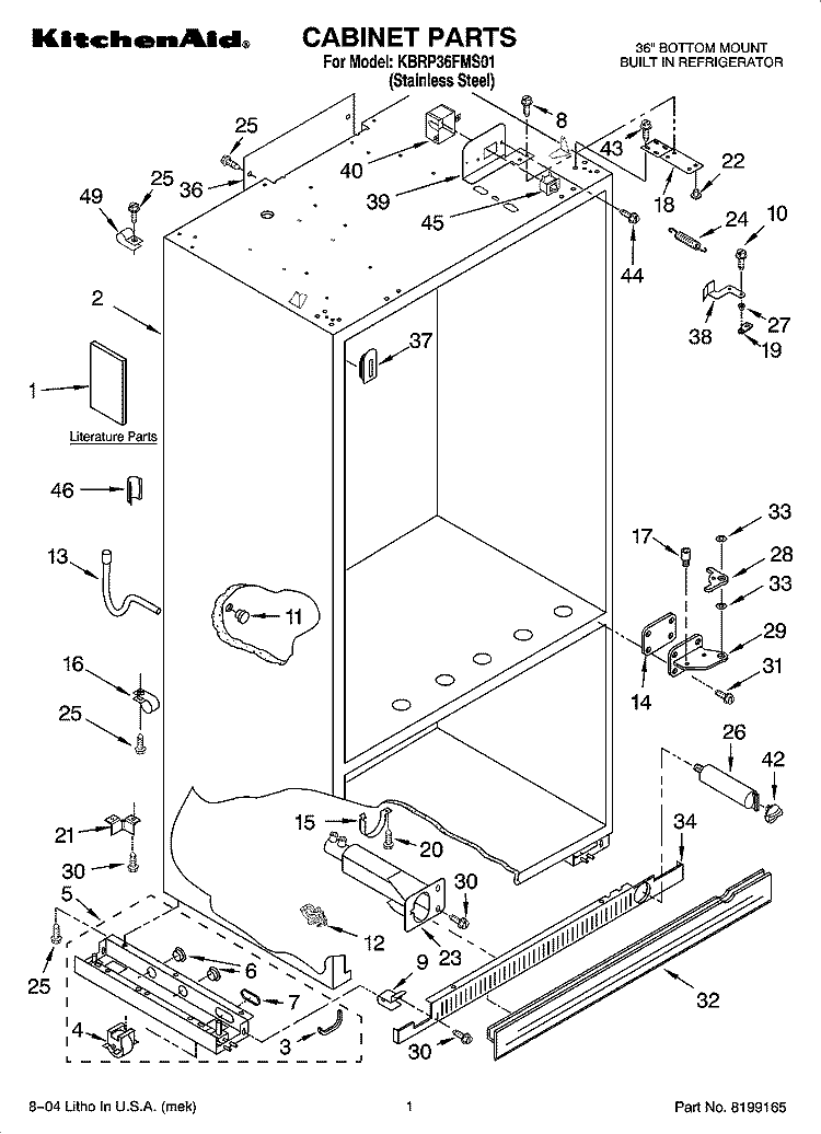 CABINET PARTS Diagram and Parts List for KBRP36FMS01  KitchenAid Refrigerator