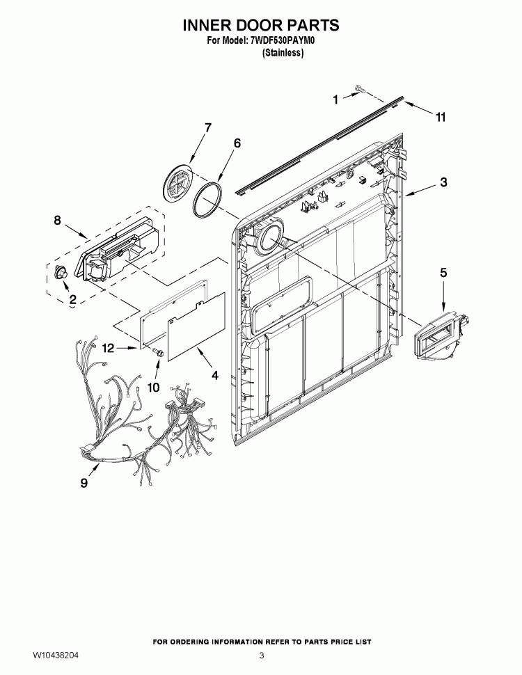 INNER DOOR PARTS Diagram and Parts List for 7WDF530PAYM0  Whirlpool Dishwasher