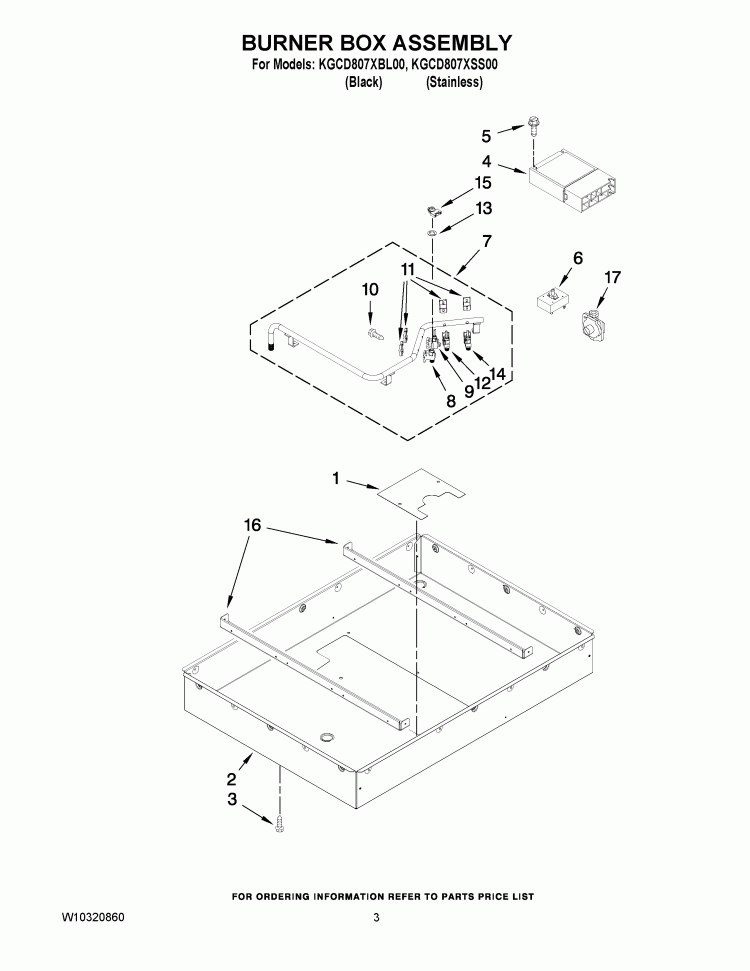 BURNER BOX ASSEMBLY Diagram and Parts List for KGCD807XBL00  KitchenAid Cooktop