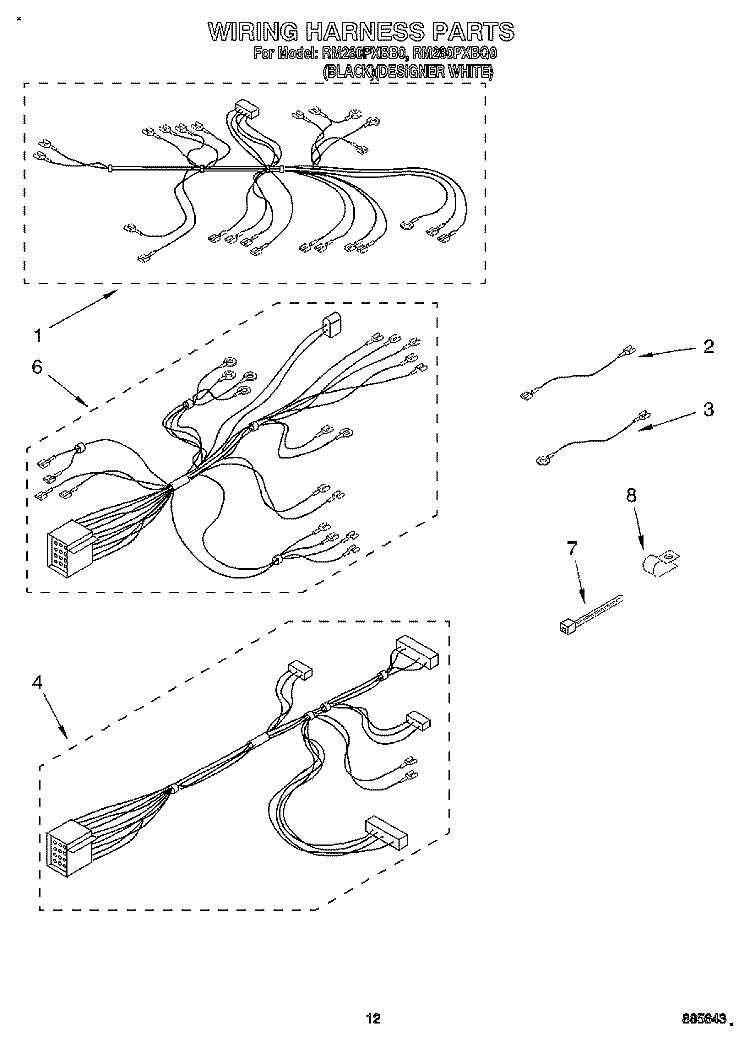 WIRING HARNESS Diagram and Parts List for RM280PXBQ0  Whirlpool Microwave Oven Combo