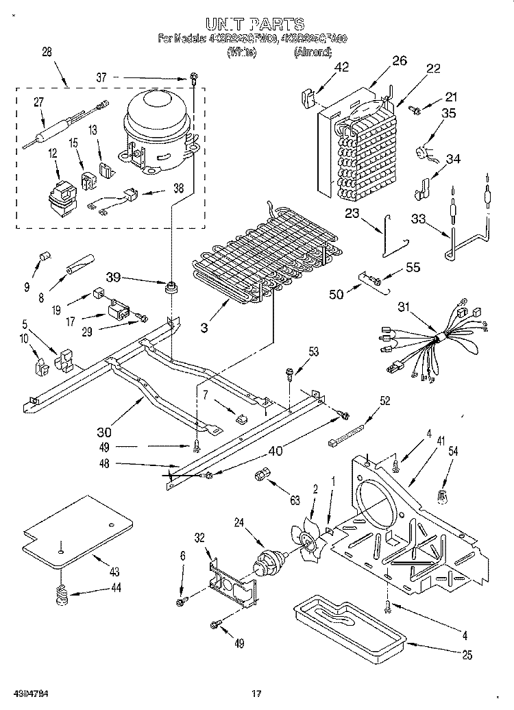 UNIT Diagram and Parts List for 4KSRS25QFW00  KitchenAid Refrigerator