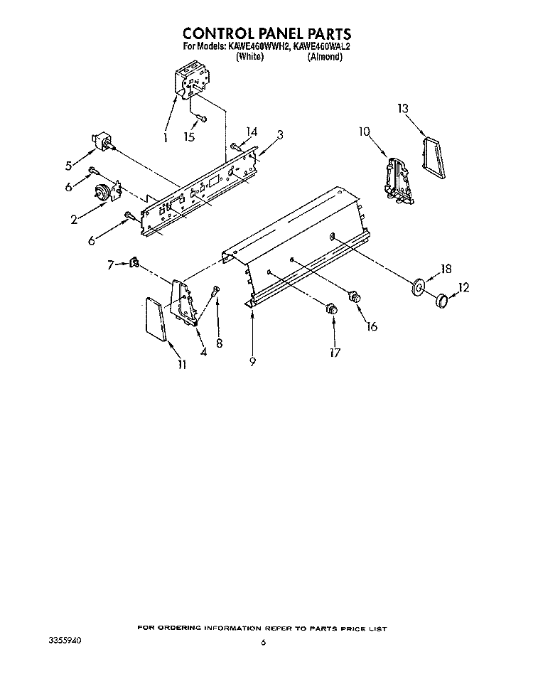 CONTROL PANEL Diagram and Parts List for KAWE460WWH2  KitchenAid Washer